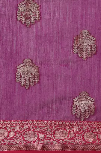 Banarasi silk blend cotton saree in magenta  colour with zari work