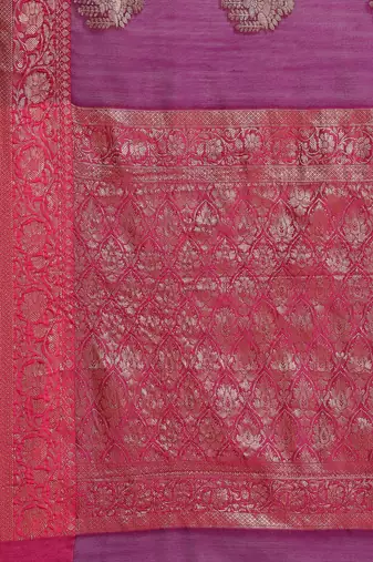 Banarasi silk blend cotton saree in magenta  colour with zari work