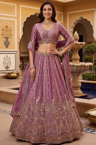 Precious Mauve Heavy Embroidered Silk Bridesmaid Lehenga Choli