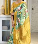 Soft tussar silk sarees with beautiful digital print attractive checks design saree  with tassels
