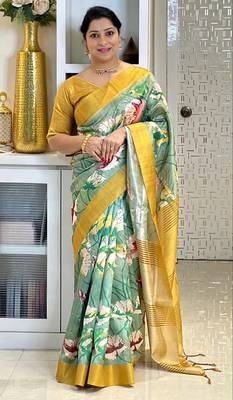 Soft tussar silk sarees with beautiful digital print attractive checks design saree  with tassels 2