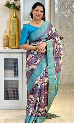 Soft tussar silk sarees with beautiful digital print attractive checks design saree  with tassels 1