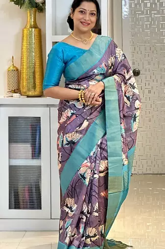 Soft tussar silk sarees with beautiful digital print attractive checks design saree  with tassels