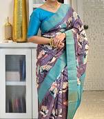 Soft tussar silk sarees with beautiful digital print attractive checks design saree  with tassels