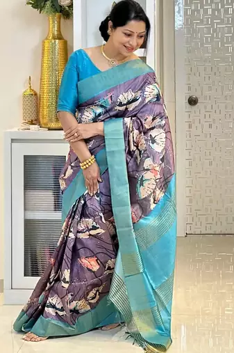 Soft tussar silk sarees with beautiful digital print attractive checks design saree  with tassels