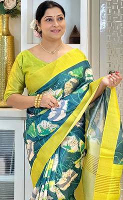 Soft tussar silk sarees with beautiful digital print attractive checks design saree  with tassels 2