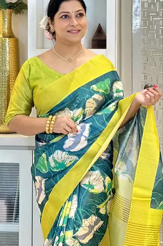 Soft tussar silk sarees with beautiful digital print attractive checks design saree  with tassels