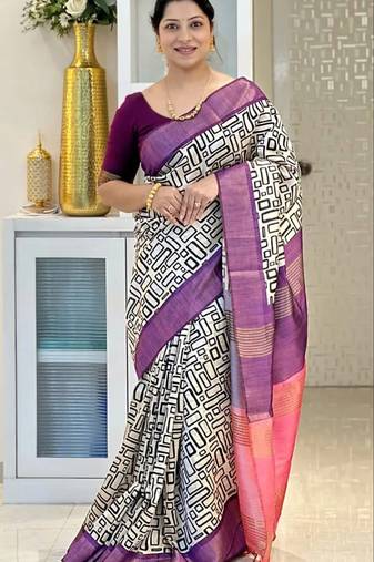 Soft tussar silk sarees with beautiful digital print attractive checks design saree  with tassels