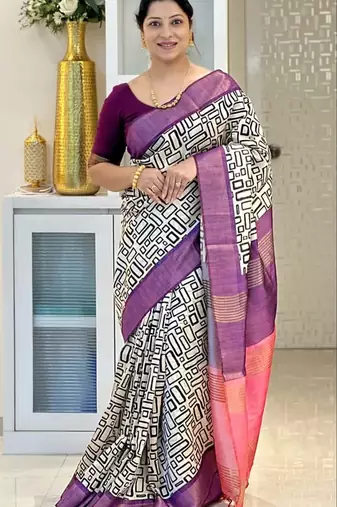 Soft tussar silk sarees with beautiful digital print attractive checks design saree  with tassels