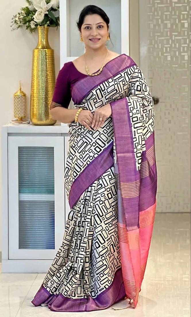 Soft tussar silk sarees with beautiful digital print attractive checks design saree  with tassels