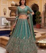 Beautiful Green Hand Embroidery Silk Lehenga Choli With Dupatta