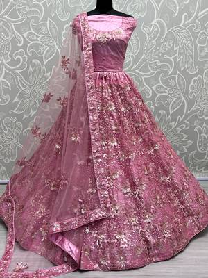 Captivating Pink Sequins Net Bridesmaid Lehenga Choli With Dupatta 6