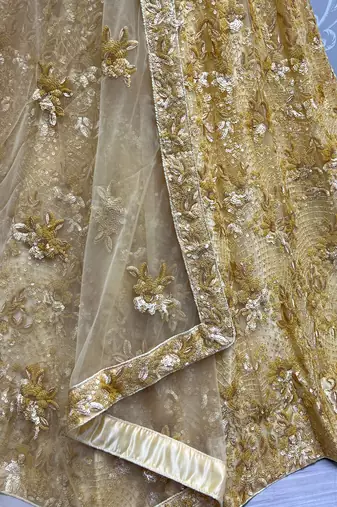 Shiny Yellow Sequins Net Haldi Wear Lehenga Choli With Dupatta