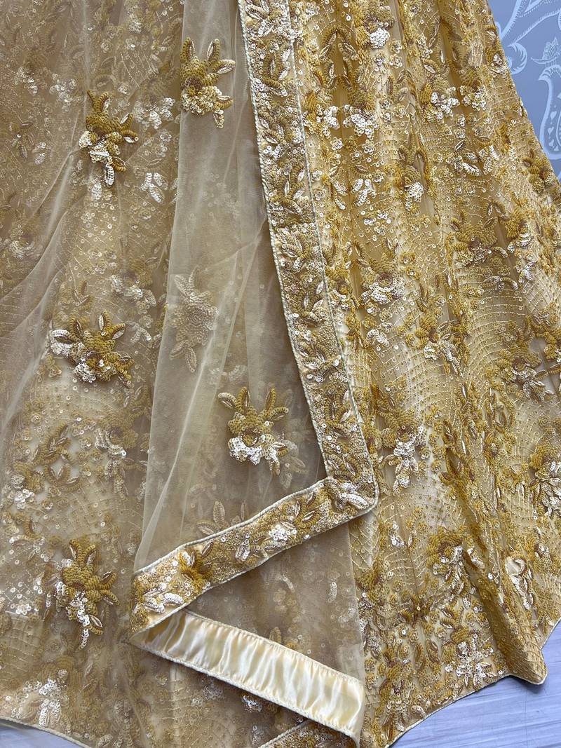 Shiny Yellow Sequins Net Haldi Wear Lehenga Choli With Dupatta