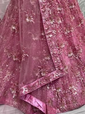 Captivating Pink Sequins Net Bridesmaid Lehenga Choli With Dupatta 7