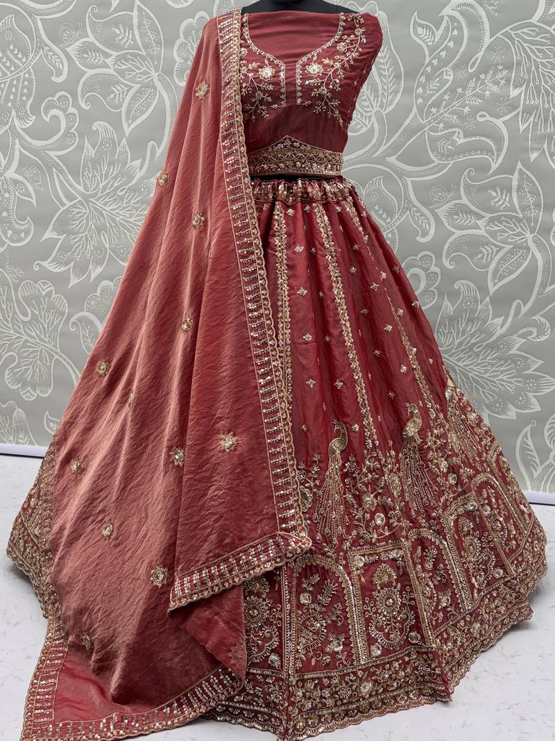 Glorious Dusty Pink Hand Work Silk Engagement Wear Lehenga Choli