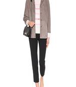 Women’s soft suede leather blazer jacket casual button front coat with pockets