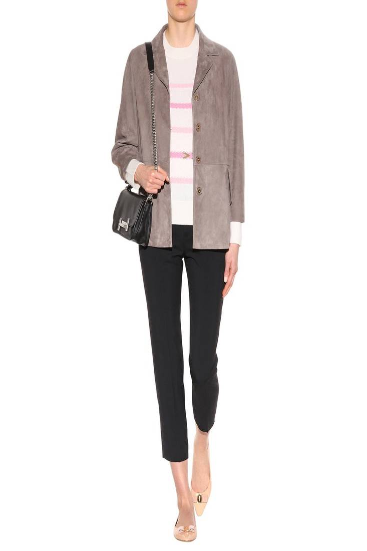 Women’s soft suede leather blazer jacket casual button front coat with pockets