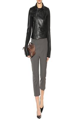 women's black lambskin leather biker jacket zip up 1