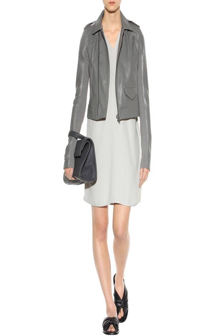 Women’s grey real leather biker jacket  slim fit zip-up stylish jacket