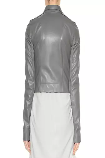 women's grey real leather biker jacket zip up