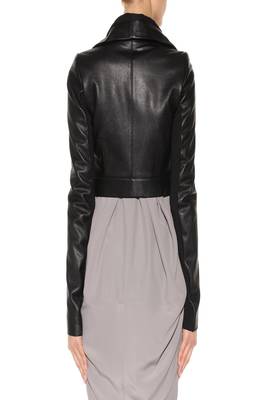 women's black leather draped open front jacket 2