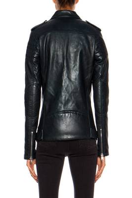 women's black lambskin leather belted biker jacket 3