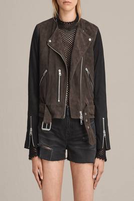 women's two tone brown & black leather biker jacket 1