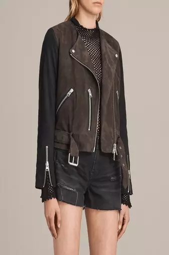 women's two tone brown & black leather biker jacket