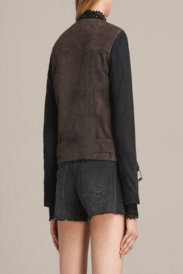women's two tone brown & black leather biker jacket 3