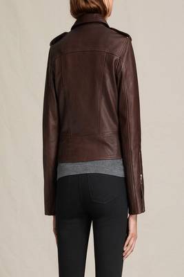 women's brown leather asymmetrical zip biker jacket 2