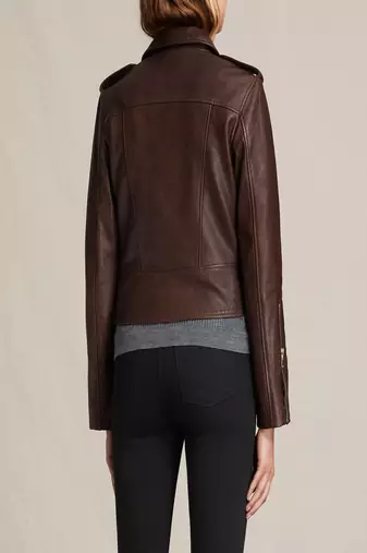 women's brown leather asymmetrical zip biker jacket