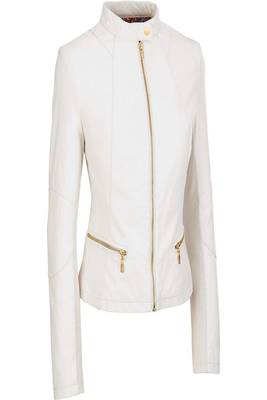 women's white lambskin leather stand collar jacket 1