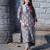 grey printed kurti with patchwork kurta set