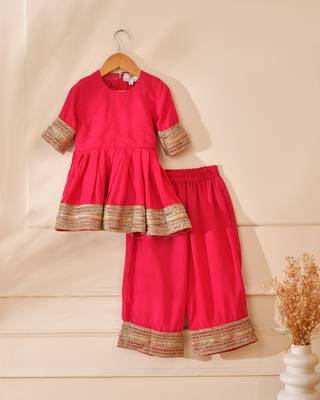 Pink modal solid kurta with palazzo 3