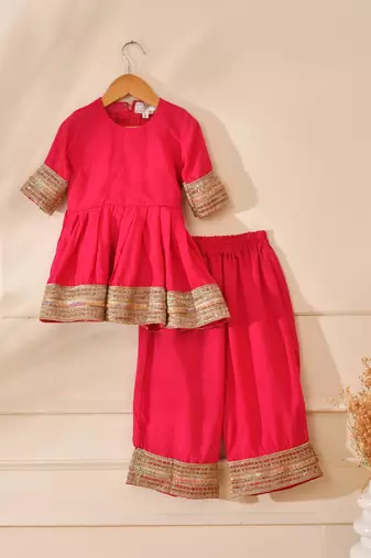 Pink modal solid kurta with palazzo