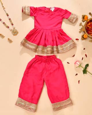 Pink modal solid kurta with palazzo 1