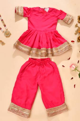 Pink modal solid kurta with palazzo