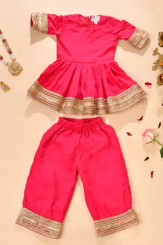Pink modal solid kurta with palazzo