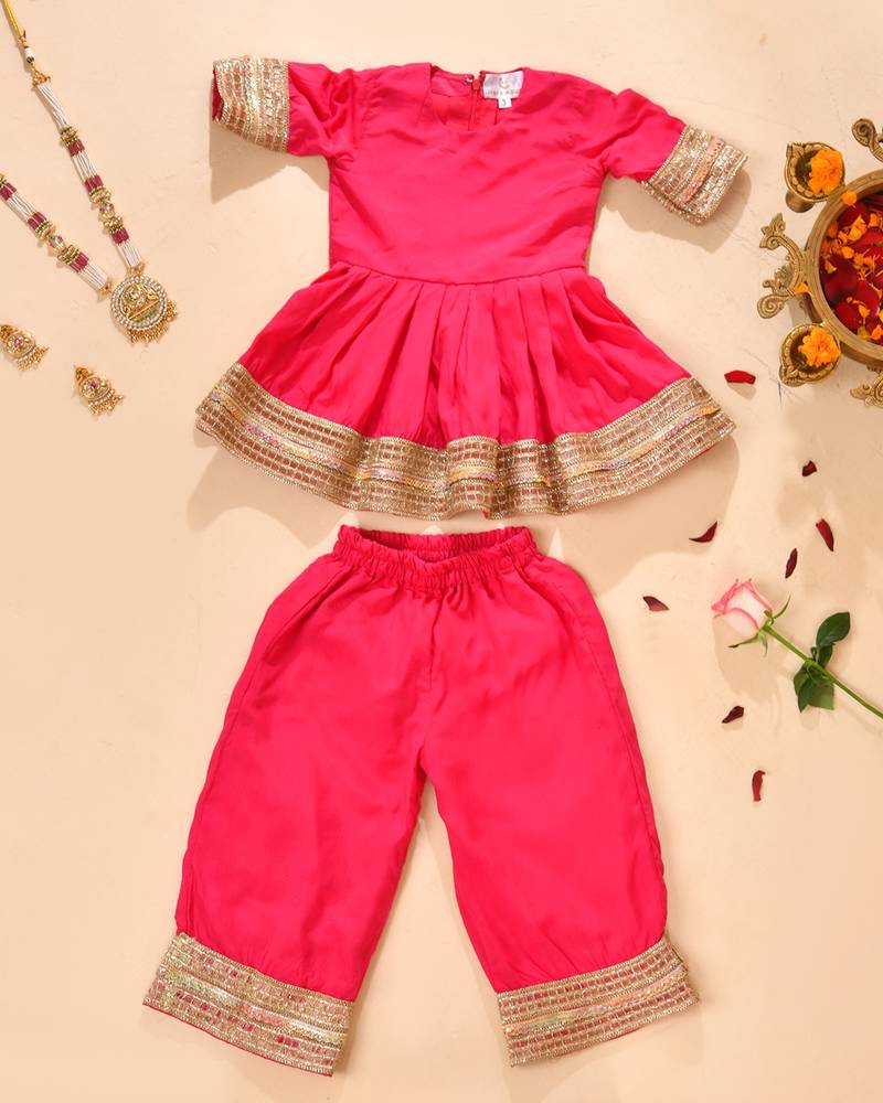 Pink modal solid kurta with palazzo