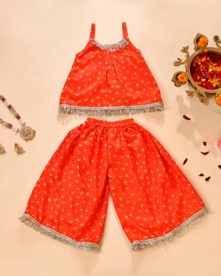 Orange silk printed top with palazzo 1