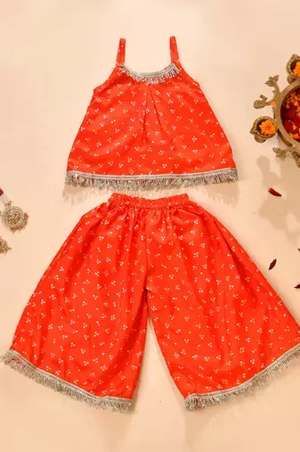 Orange silk printed top with palazzo