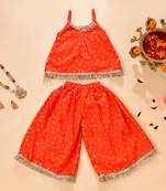 Orange silk printed top with palazzo