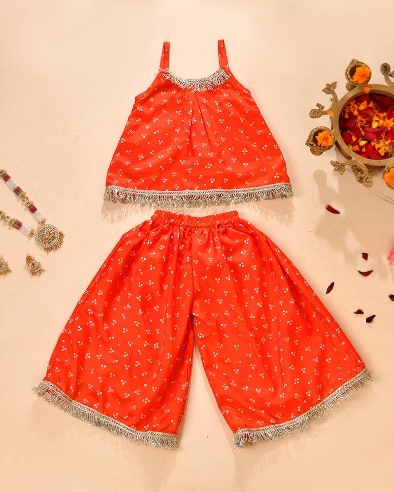 Orange silk printed top with palazzo