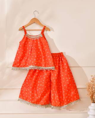 Orange silk printed top with palazzo 2