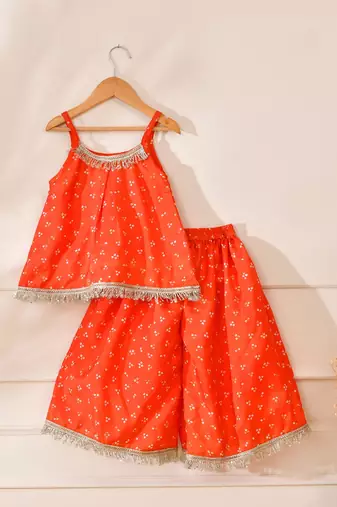 Orange silk printed top with palazzo