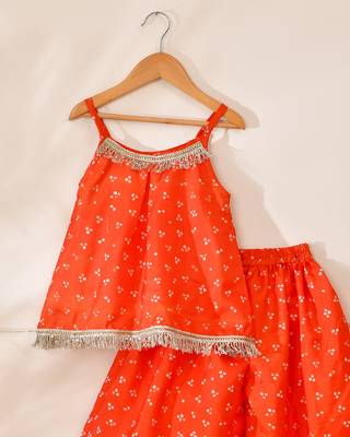 Orange silk printed top with palazzo 3