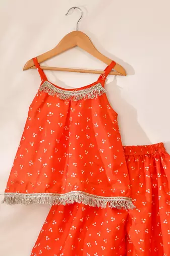 Orange silk printed top with palazzo