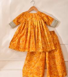 Yellow silk printed kurta with palazzo