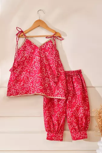 Pink silk printed kurta with salwar pant